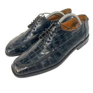 Mezlan Men's Dark Blue Crocodile Leather Cap Toe Oxford Dress Shoes Size 10M